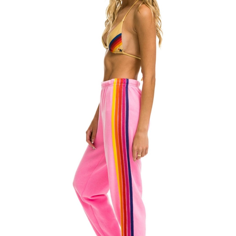 Aviator Nation Pink and Red Track Pants with Retro Stripes